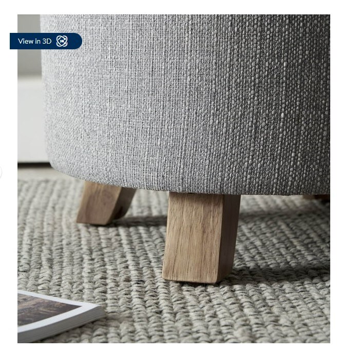Grey Faux Linen Round Tufted Storage Ottoman