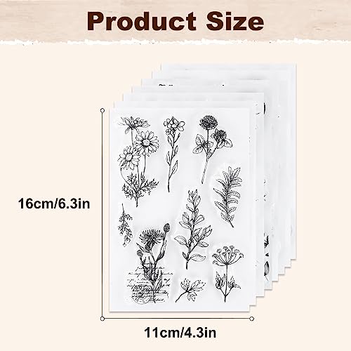 8 Sheets Clear Stamps, Vintage Plants and Flowers Silicone Stamps for Crafting, Rubber Stamps for Card Making Decoration and DIY Scrapbooking