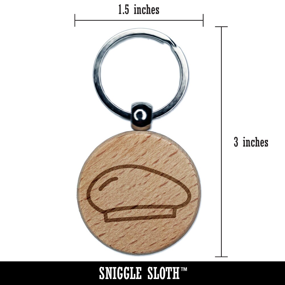 Beret Hat Doodle Engraved Wood Round Keychain Tag Charm