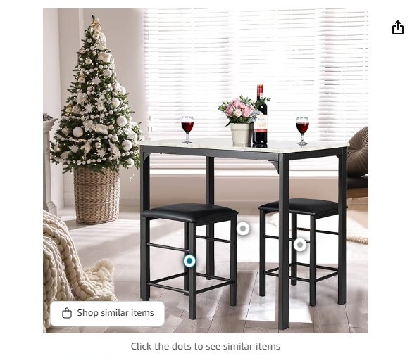 3 Pieces Dining Table Set, 2 Person Kitchen Breakfast Table and Chair Set Pub Table and Chairs Set, Counter Height Dining Table Set with 2 Bar Stools (Black&White)