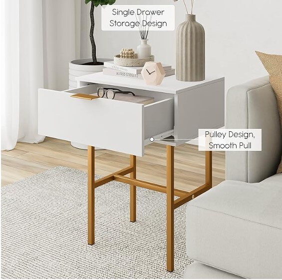 Rattan Nightstand with 2 Drawers, End Table for Small Spaces, Side Table with Storage for Bedroom, Living Room, Dorm, 27.5&#x27;&#x27; Bed Stand with Open Shelf