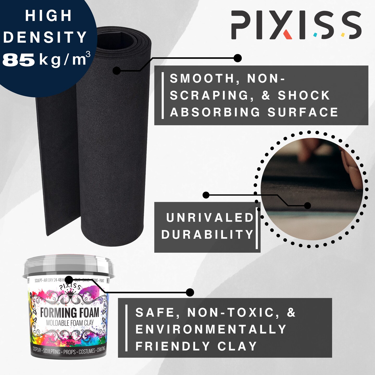 Pixiss Foam Clay - Air Dry Clay for Kids and Adults - Black, 300 Gram 