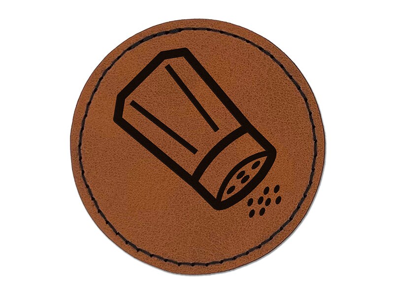 Salt Pepper Shaker Round Iron-On Engraved Faux Leather Patch Applique - 2.5&#x22;