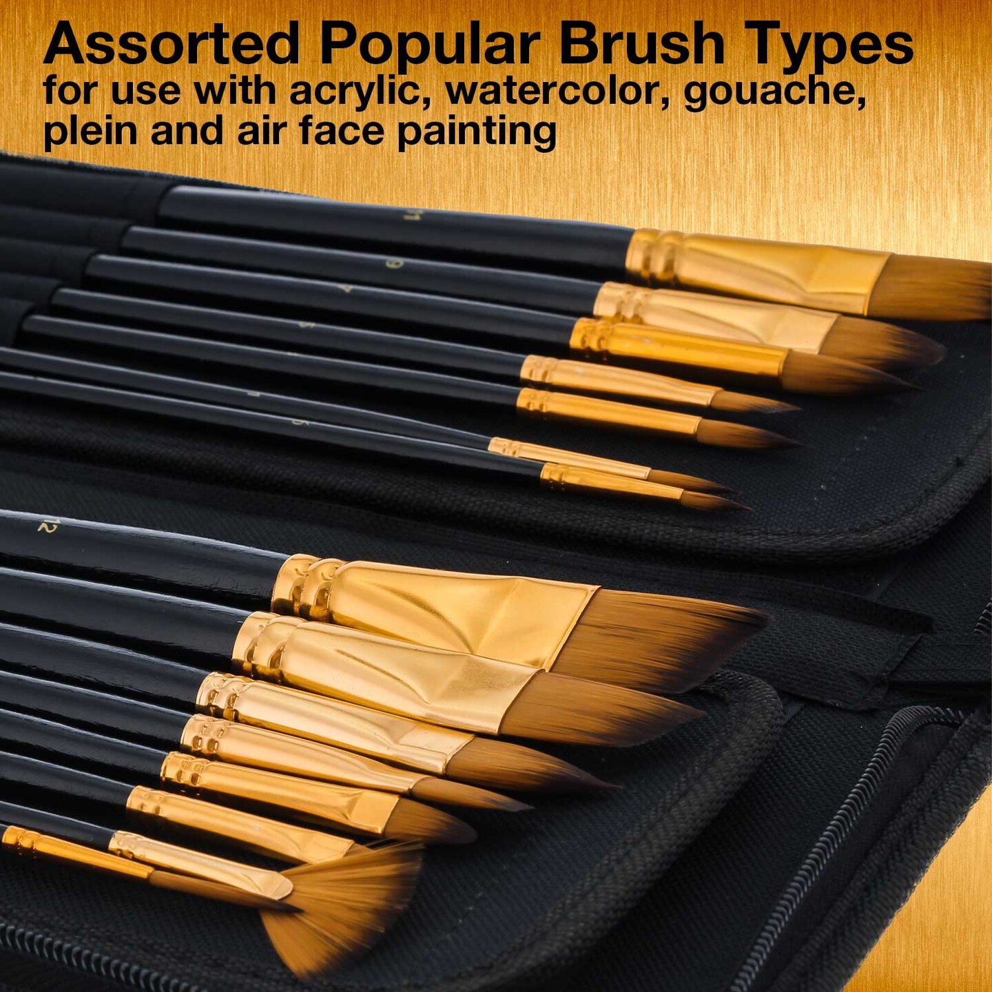 Paint Brushes - 15 Pc Brush Set, Long Handle Artist Paintbrushes with  Travel Holder & Free Gift Box