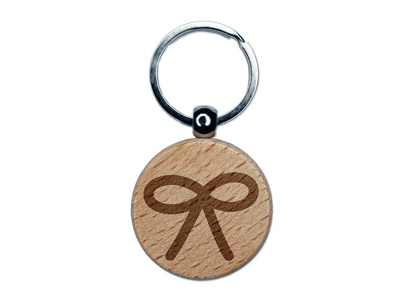 Cute Bow Ribbon Engraved Wood Round Keychain Tag Charm