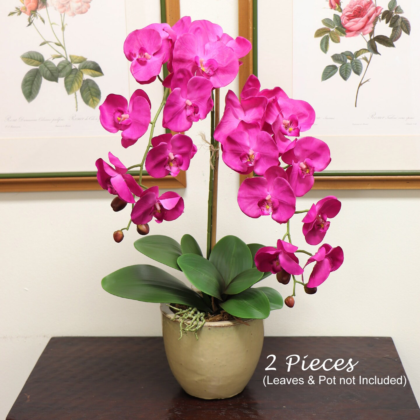 2-Pack: 33.5-Inch Fuchsia Phalaenopsis Orchid Stem with 9 Realistic Silk Blooms