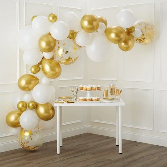 50 Pieces White and Gold Confetti Latex Balloons, 12 inch gold and white Party Balloons with Ribbons for Birthday Graduation Wedding Bridal Shower Party Decoration