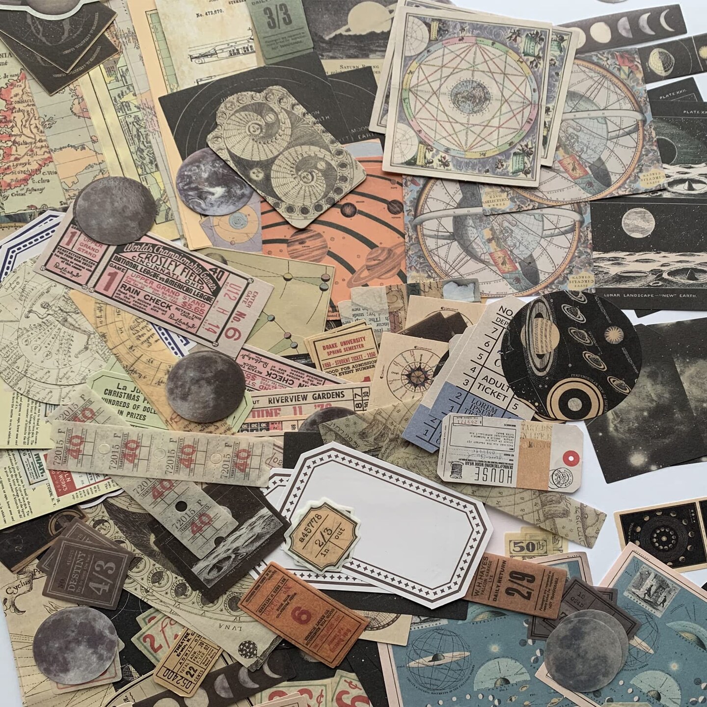 200 Pieces Aesthetic Stickers for Journaling - Vintage Scrapbook Stickers Journaling Supplies Space Moon Stickers Scrapbooking Supplies Paper for Witch Bullet Journals Supplies Kit Junk Journal Planners