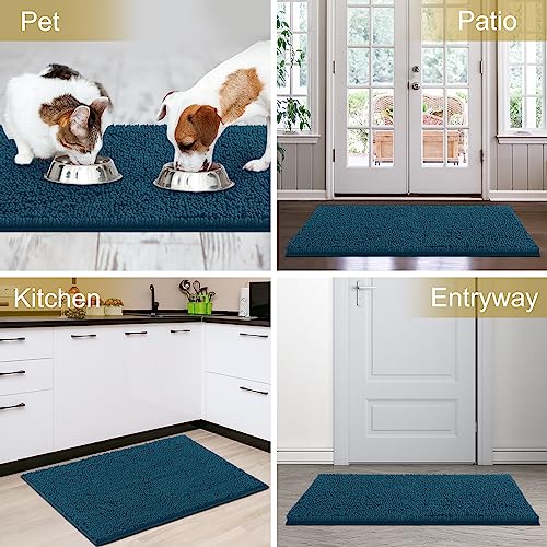 IM HOME Durable Chenille Absorbent Outdoor Doormat 24&#x22; x 36&#x22;, Muddy Washable Door Mats for Dog Non Slip Heavy Indoor Doormat Soft Front Inside Doormat for Entryway, Mud Dog Paws, Patio Teal Blue