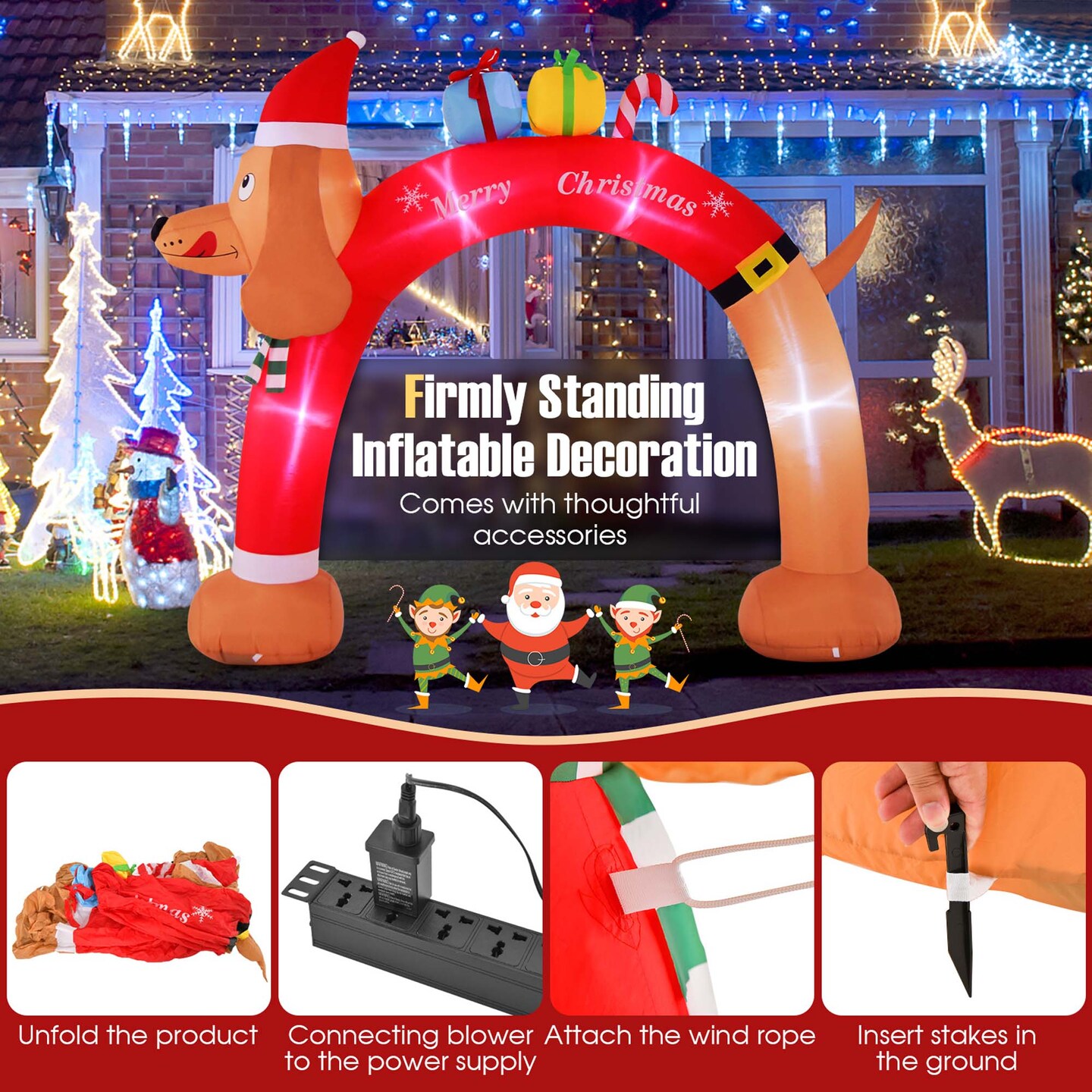 Costway 8FT Inflatable Christmas Dachshund Arch Yard Decoration with LEDs &#x26; Air Blower