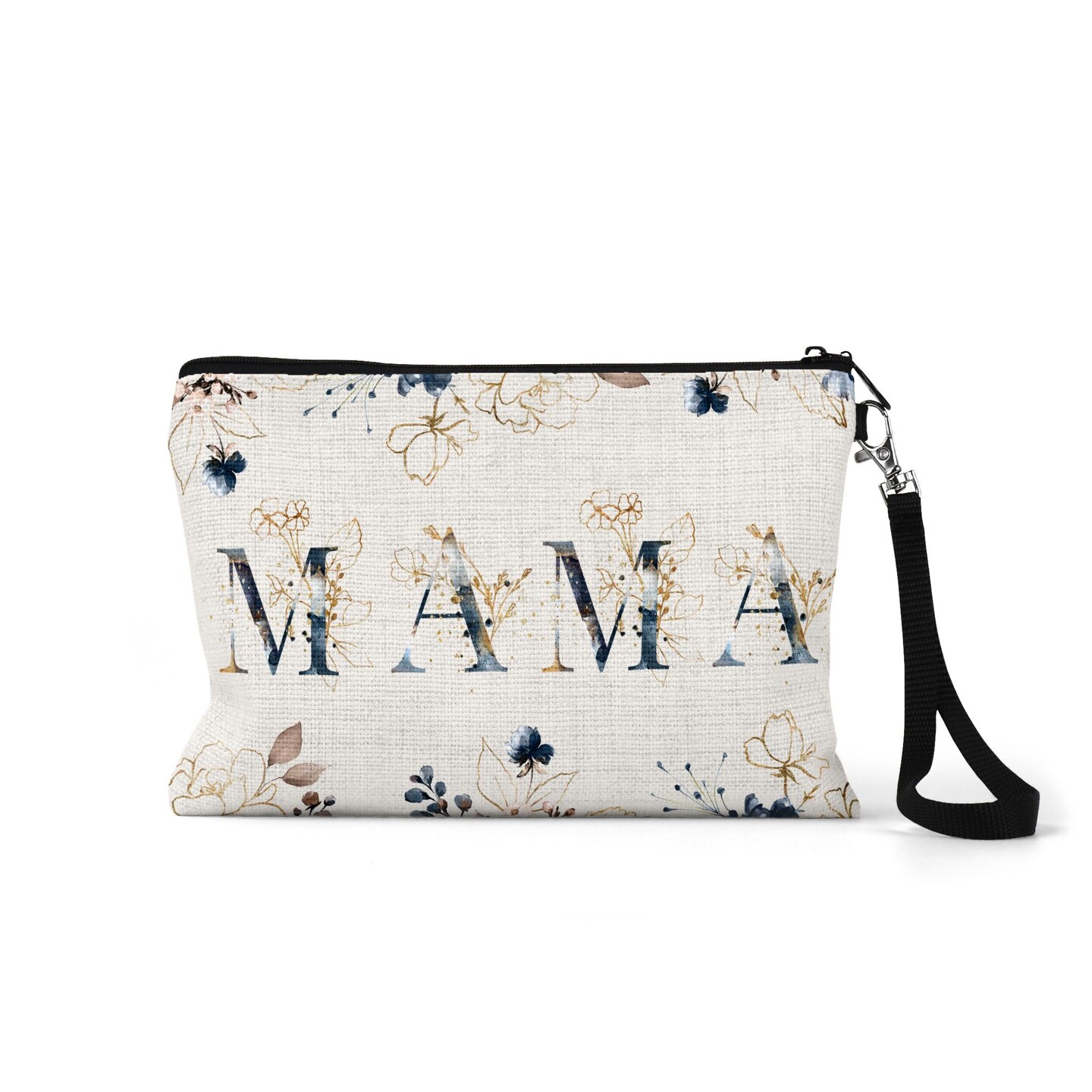Blue and White Floral Zipper Pouch Floral Zipper Pouch Make up Bag