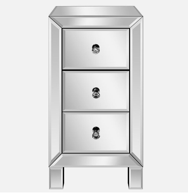 Nightstand with 3 Drawers Bedroom Storage Mirrored Bedside End Table Accents for the Home