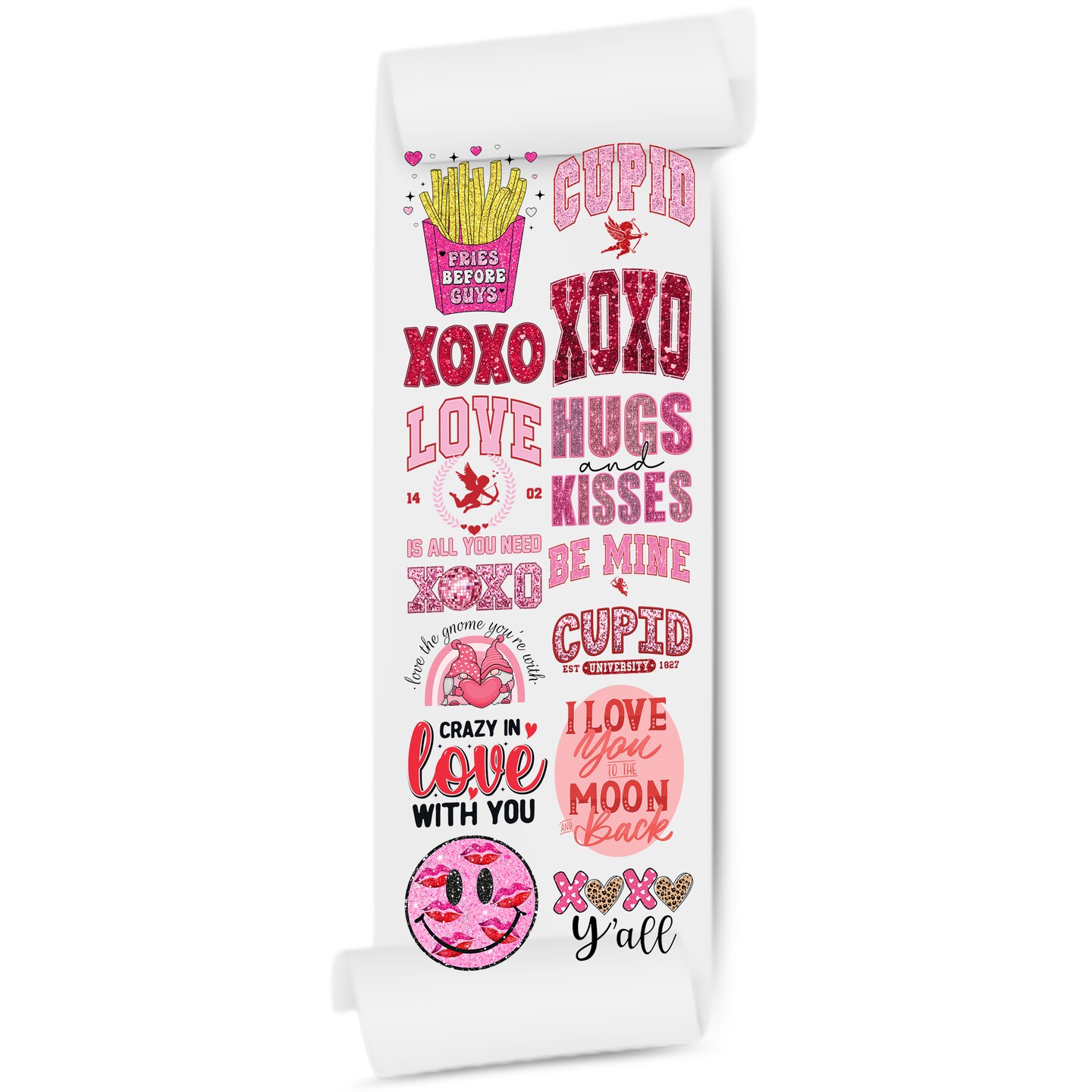 Valentine&#x27;s XOXO: 20x60 Direct-to-Film Gang Sheet with Sequin Glitter Faux DTF Transfer