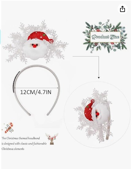 Headband for the Holidays Headband with a Snowflake Christmas Hair Hoop Bandana Santa Claus Christmas Party Supplies Gifts Sparkle Costume Headwear Holiday Headdress Women&#x27;s and Girls&#x27; Accessories