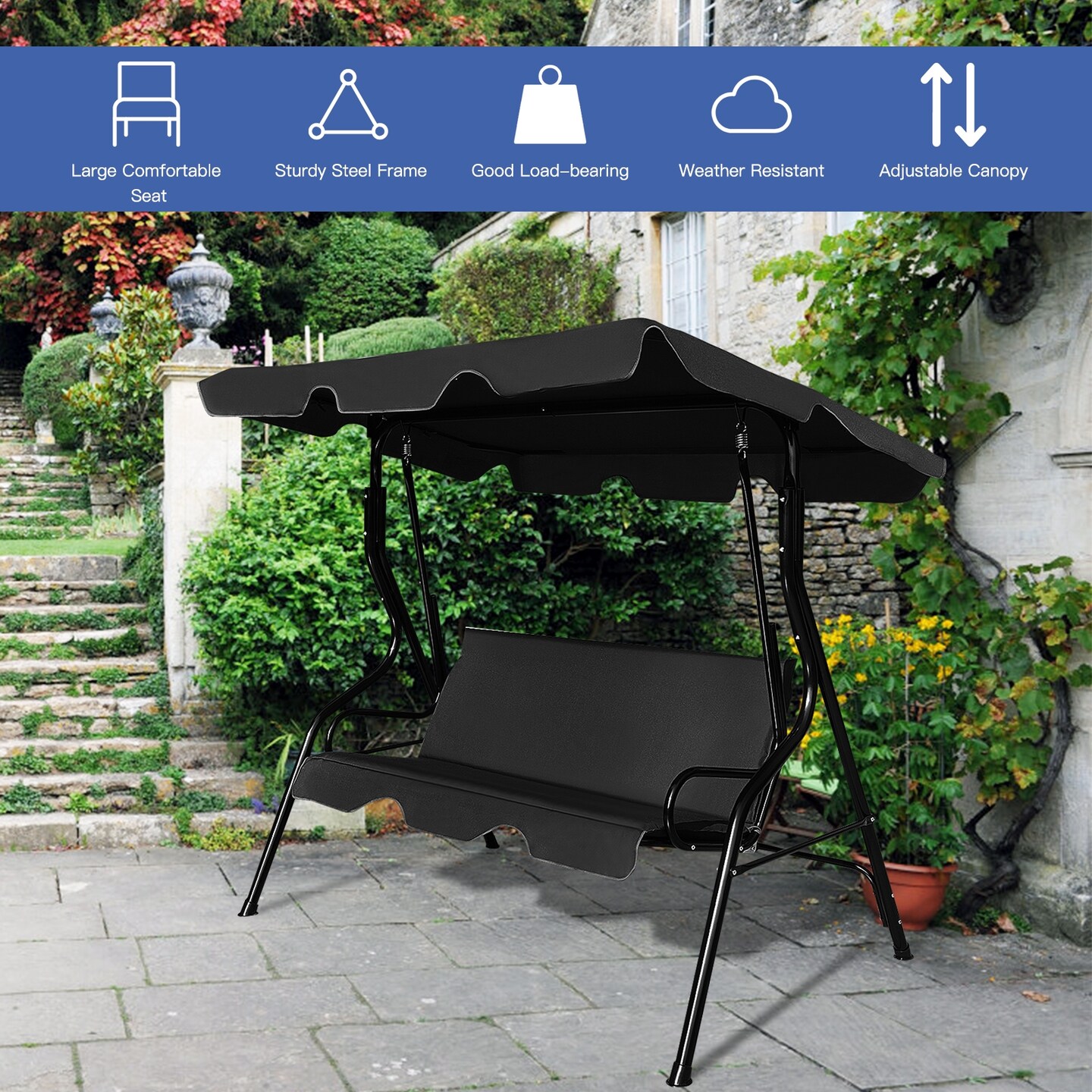 3 Seats Patio Canopy Swing