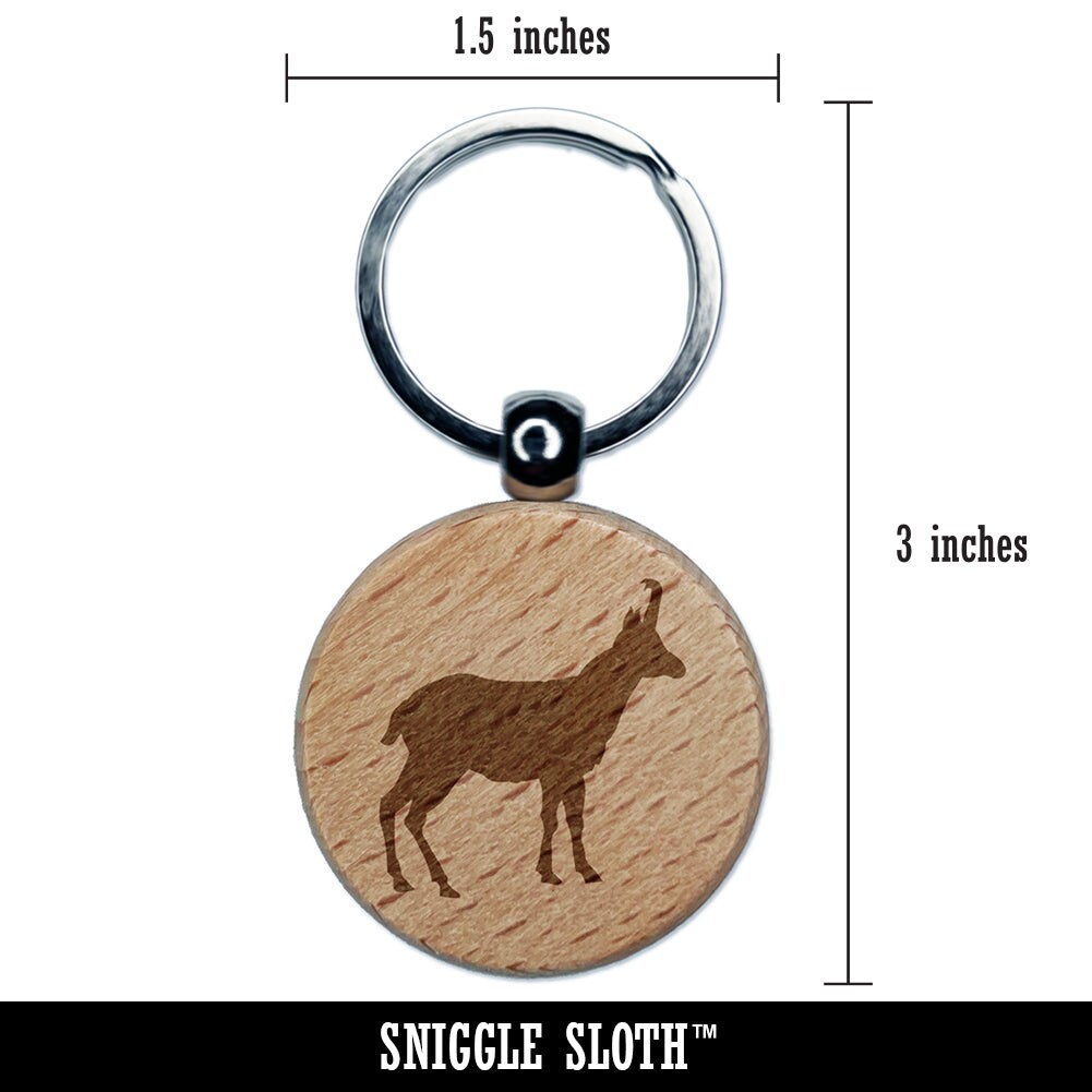 Goat Right Facing Solid Engraved Wood Round Keychain Tag Charm