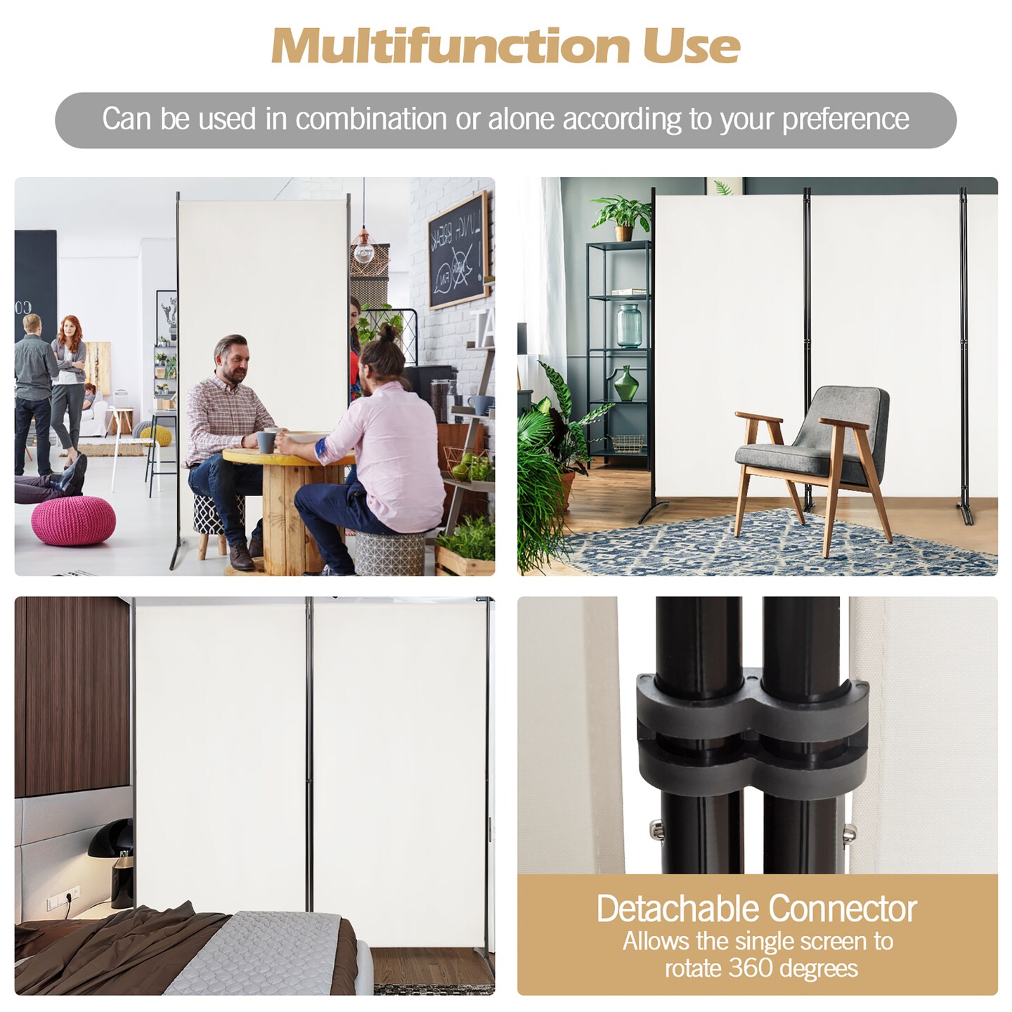 Costway 3-Panel Room Divider Folding Privacy Partition Screen for Office Room White\Black\Brown