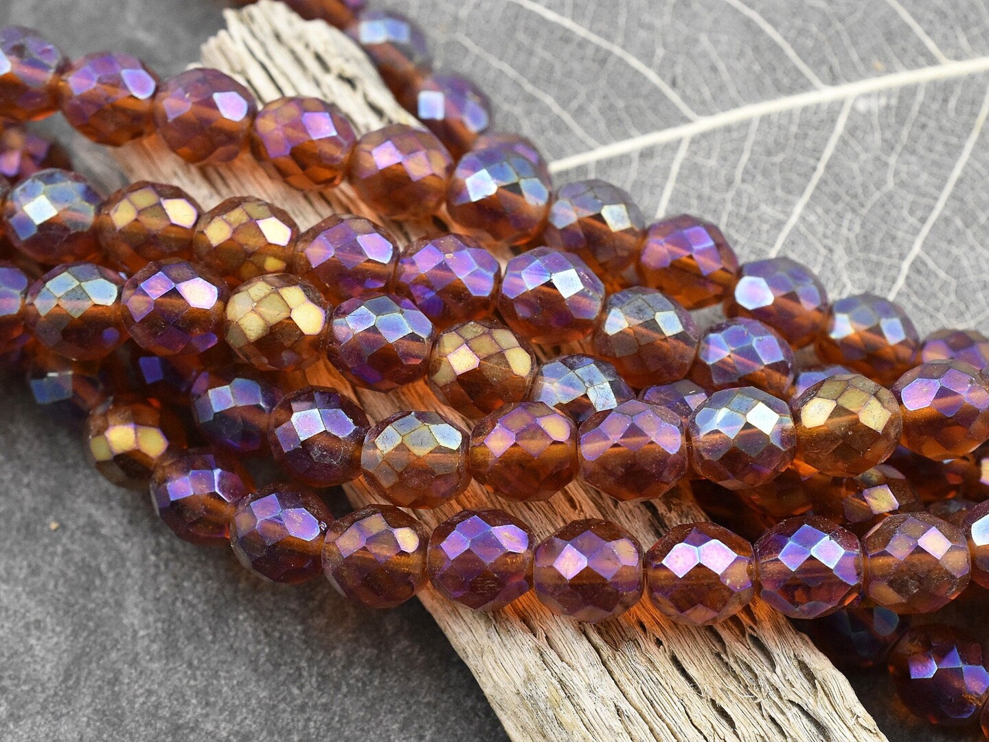 *20* 10mm Amber Topaz AB Fire Polished Round Beads