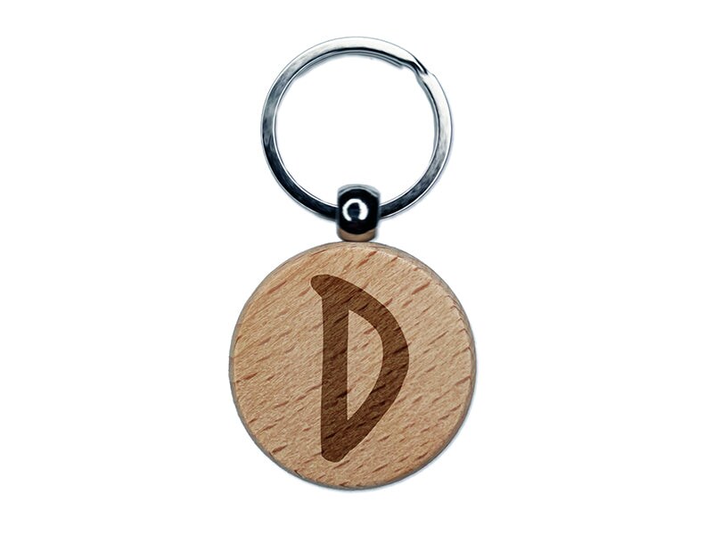Letter D Uppercase Felt Marker Font Engraved Wood Round Keychain Tag Charm