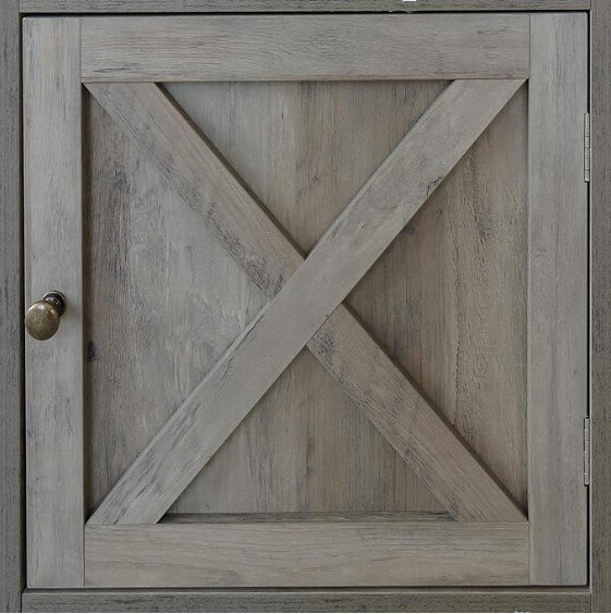 Nightstand, Farmhouse Bedside Table with Cabinet and Shelves, Washed Oak, 18 x 18 x 24 Inches