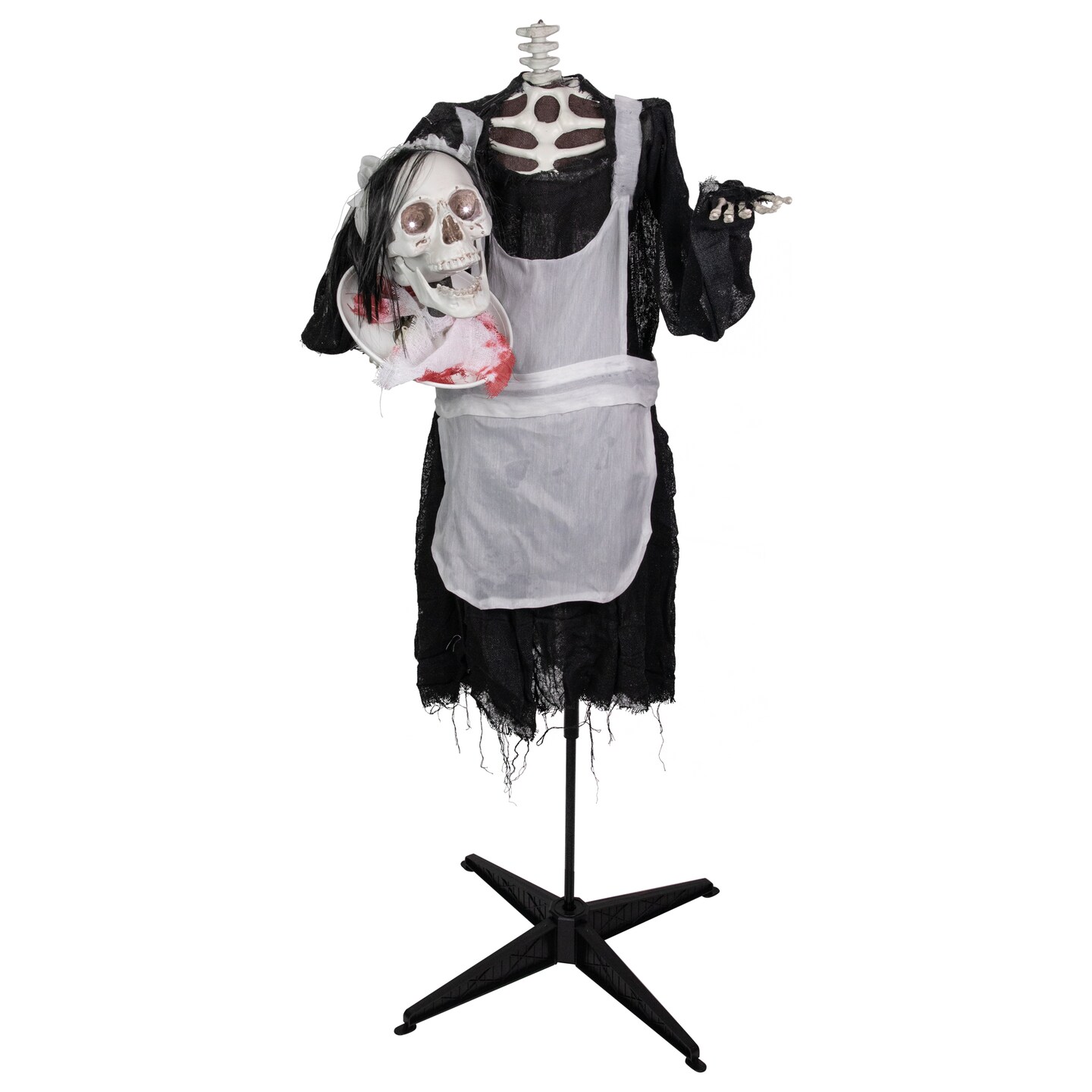 Northlight LED Animated Head-in-Hand Skeleton Maid Halloween Decoration - 57&#x22; - White Lights