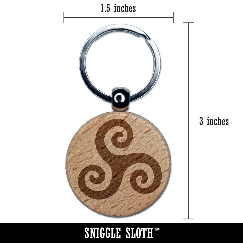 Triskele Triskelion Triple Spiral Celtic Symbol Engraved Wood Round Keychain Tag Charm