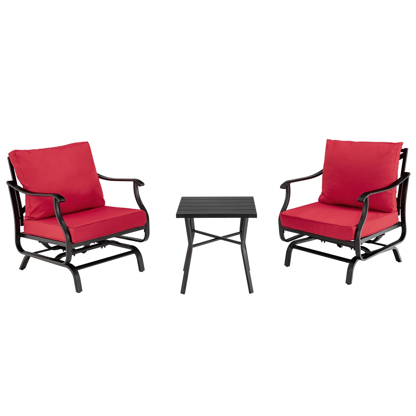 Red Glider Chair Set With Coffee Table 3-Piece Outdoor Patio Steel Frame Cushions