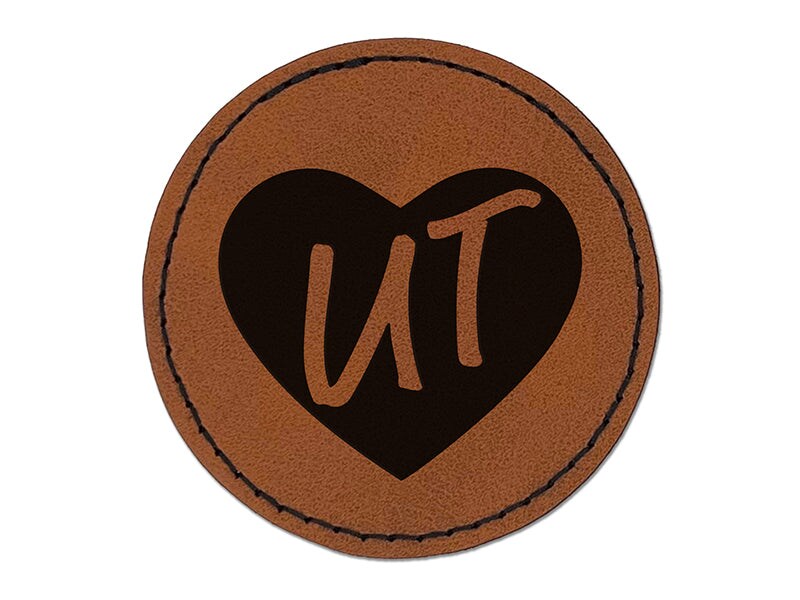 UT Utah State in Heart Round Iron-On Engraved Faux Leather Patch Applique - 2.5&#x22;
