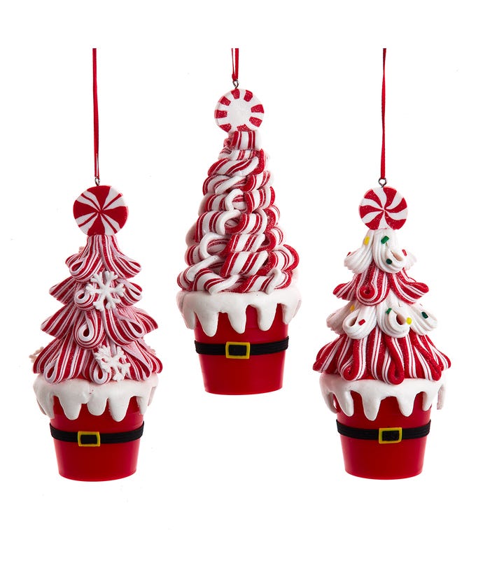 Candy Swirl Tree In Santa Bucket Ornaments, 3 Assorted