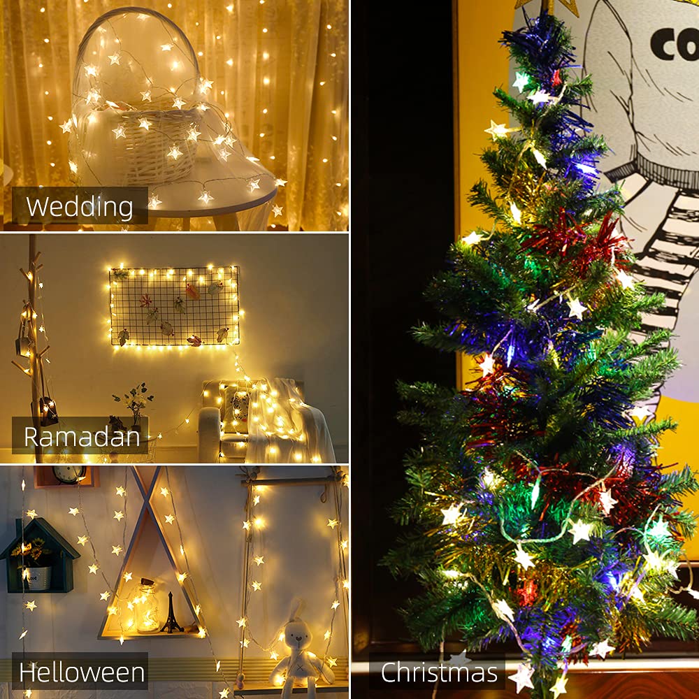 Star String Lights 10Ft 20 LED Fairy Lights Battery Operated Waterproof Indoor Outdoor Twinkle Christmas Lights for Bedroom Party Wedding Xmas Tree Decoration (Warm White)