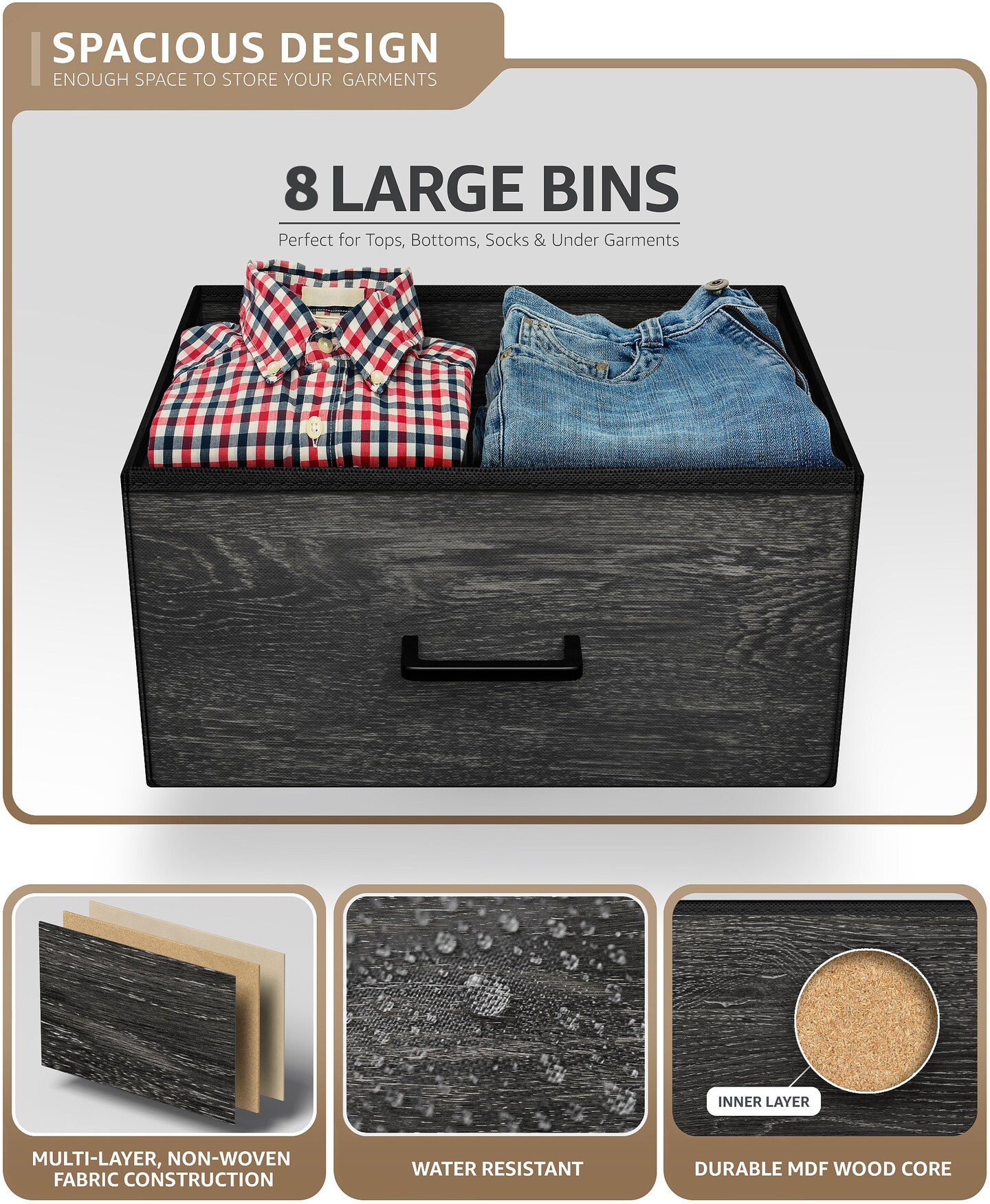Sorbus Extra Wide Dresser Organizer With 8 Drawers - Large Storage Furniture for Bedroom, Hallway, Living Room, Nursery & Closet