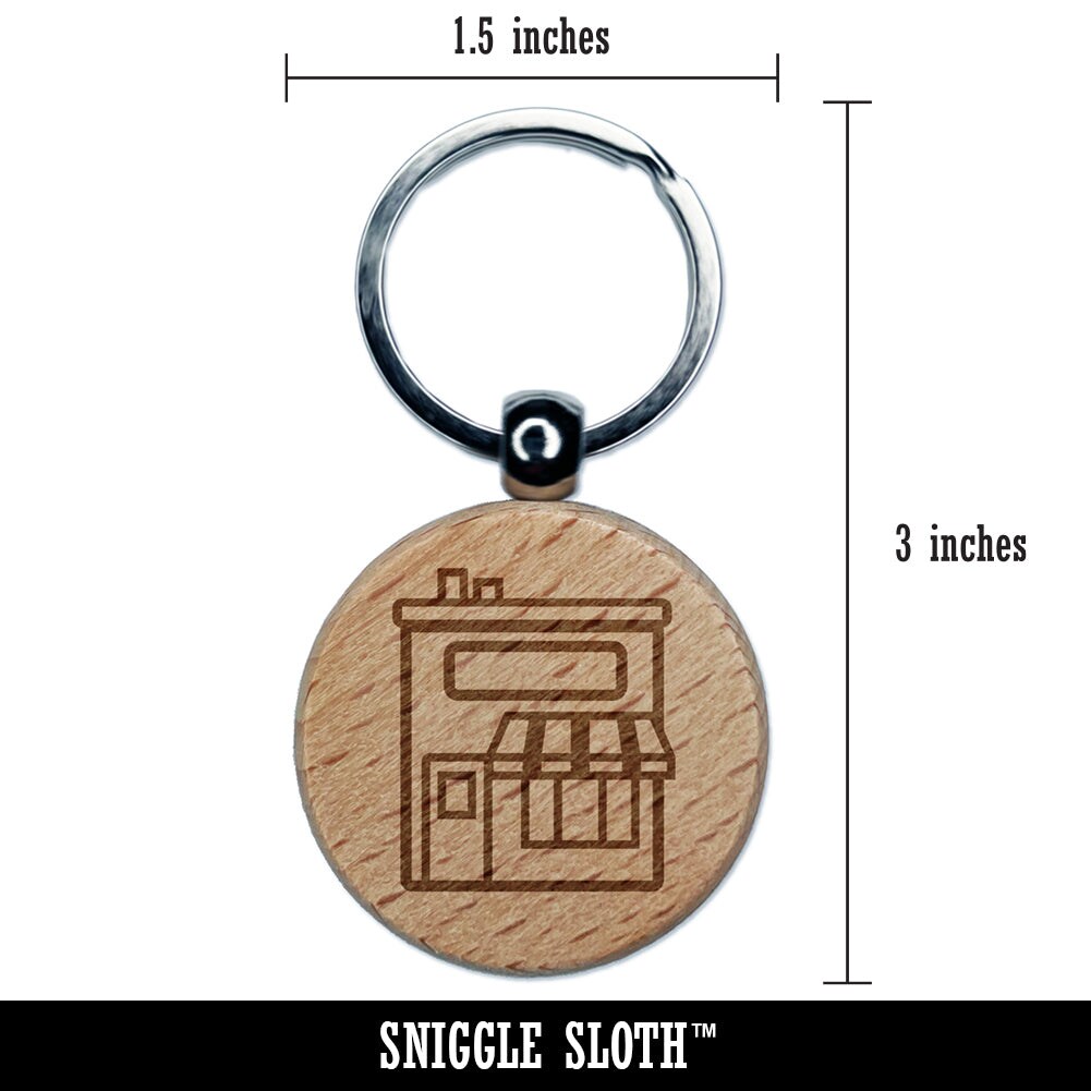 Storefront Market Business Engraved Wood Round Keychain Tag Charm