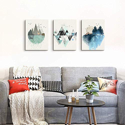 12x16 inch 3 piece Canvas Wall Art For Living Room Office Wall decor Abstract Geometry Mountain Wall Artworks Pictures for Bedroom 3 Panels bathroom Wall Paintings posters Home Decoration
