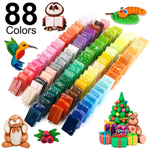 88 Colors Polymer Clay , Modeling Clay for Kids DIY Starter Kits, Oven Baked Model Clay with Sculpting Tools, Non-Toxic, Non-Sticky, Ideal Gift for Children and Artists