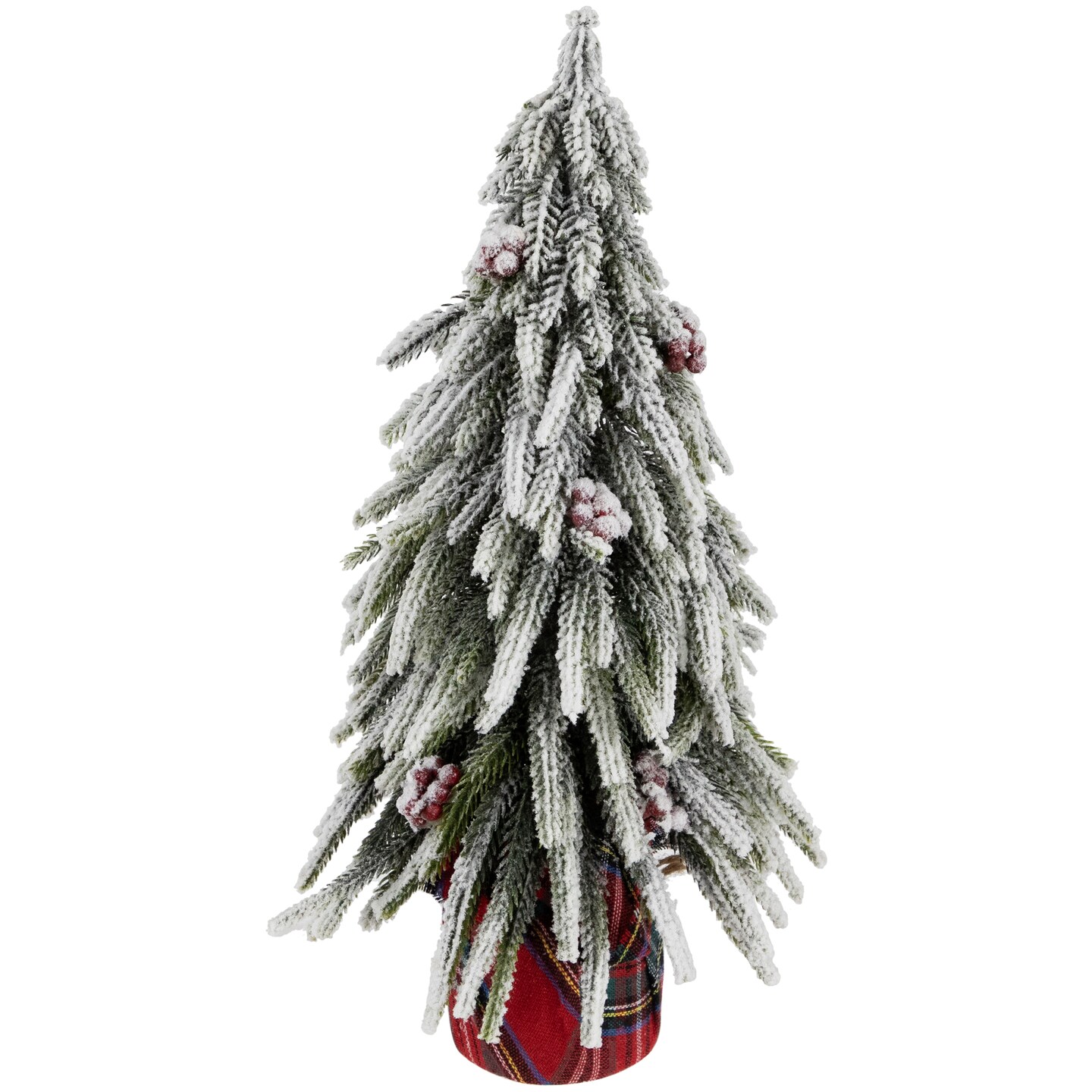 Northlight Mini Flocked Downswept Pine with Berries Artificial Christmas Tree - Unlit - 14&#x22;