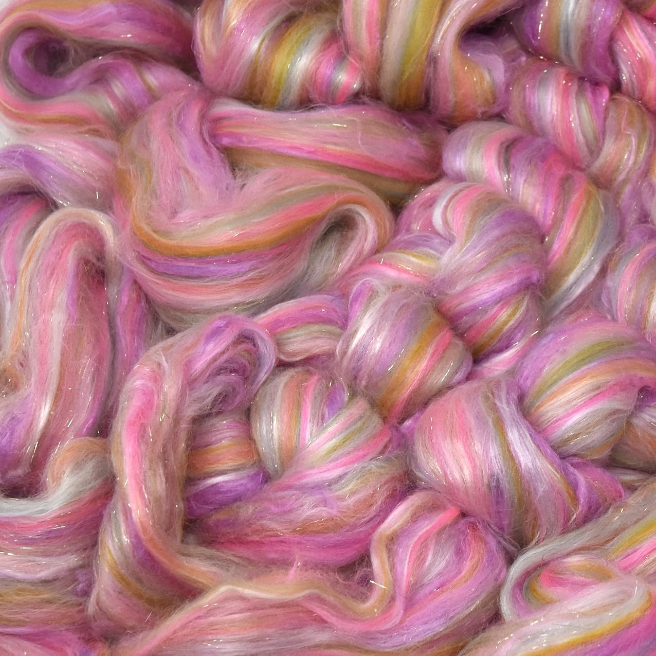 Designer Blend Merino, Tencel, Sari Silk, and Nylon Roving for Spinning and Felting. Fancy, Colorful, Exotic - Limited Edition. Tea Party