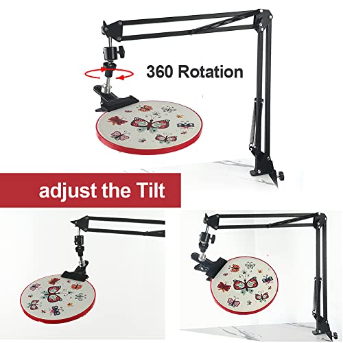 Embroidery Hoop Holder - Adjustable Embroidery Hoop Stand, Metal Embroidery Stand,Folding Embroidery Stand Lap Cross Stitch Stand Hands Free 360 Rotate,Suitable for Embroidery Hoop