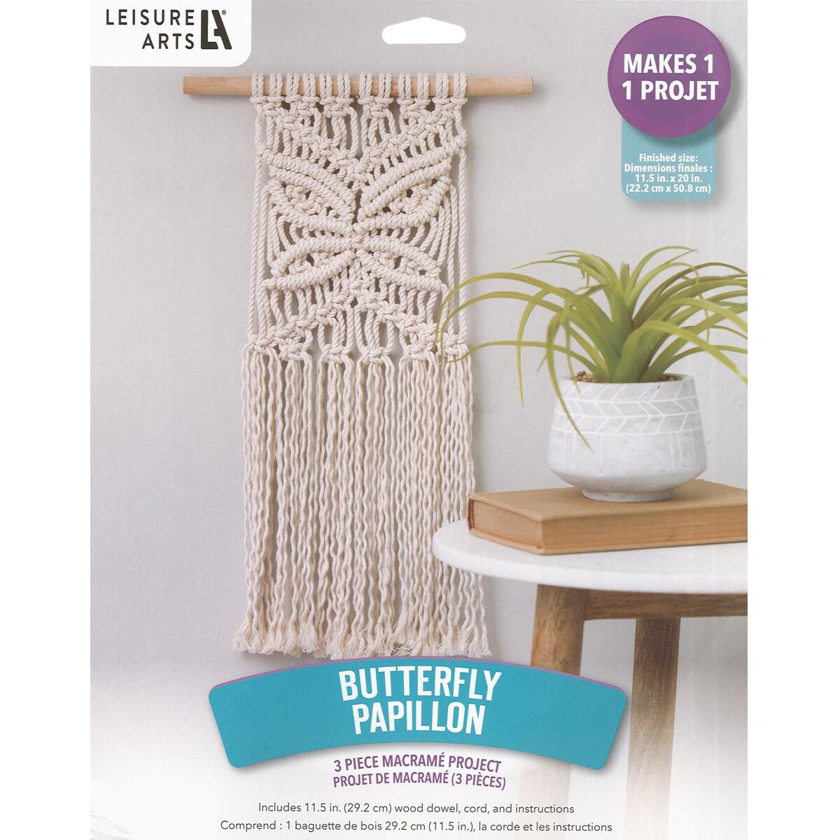 Leisure Arts Macrame Kit Butterfly, Macrame Kits for Adults Beginners, Macrame Wall Hanger Kit, Macrame Beginners Kit, Macrame Kit, Diy Macrame Kit, Macrame Kit Beginner