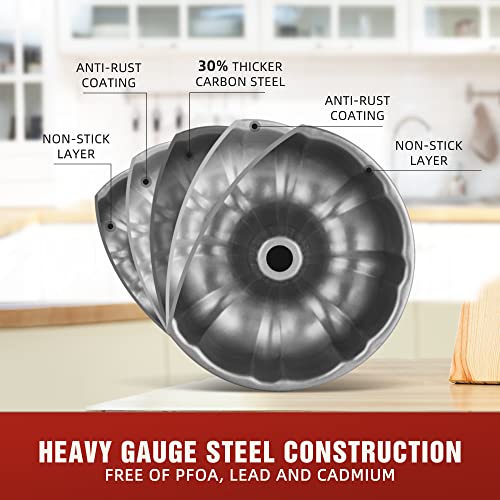 9 inch Non-Stick Cake Pans, 12 Cups Premium Fluted Pans for baking, Heavy Duty Carbon Steel Tube Baking Mold, Gray