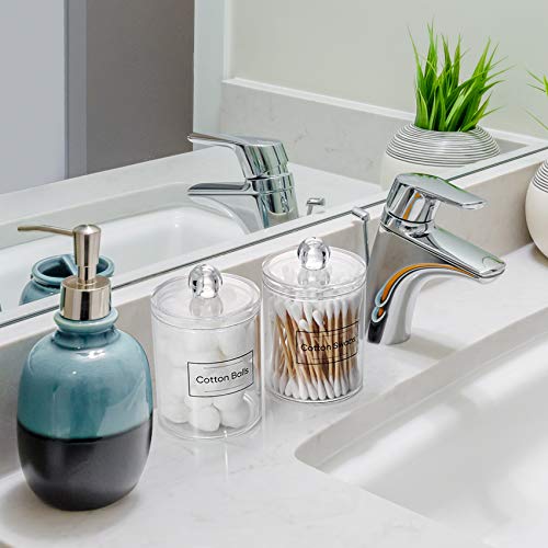 AOZITA 3 Pack Qtip Holder Dispenser for Cotton Ball, Cotton Swab, Cotton Round Pads, Floss - 10 oz Clear Plastic Apothecary Jar Set for Bathroom Canister Storage Organization, Vanity Makeup Organizer