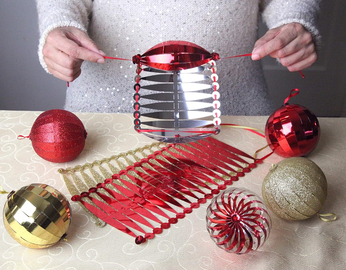 POP-UP Gold Christmas Ornaments Balls 4 ct. 3.5"; COLLAPSIBLE Large Big Shiny Tree Plastic Baubles; Shatterproof