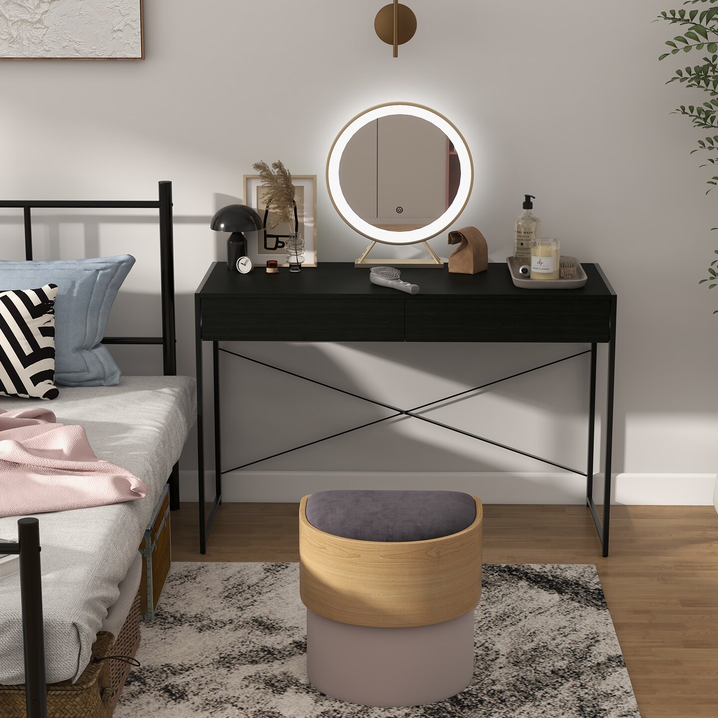 44 Inch Home Office Desk with 2 Separate Drawers and Steel Frame