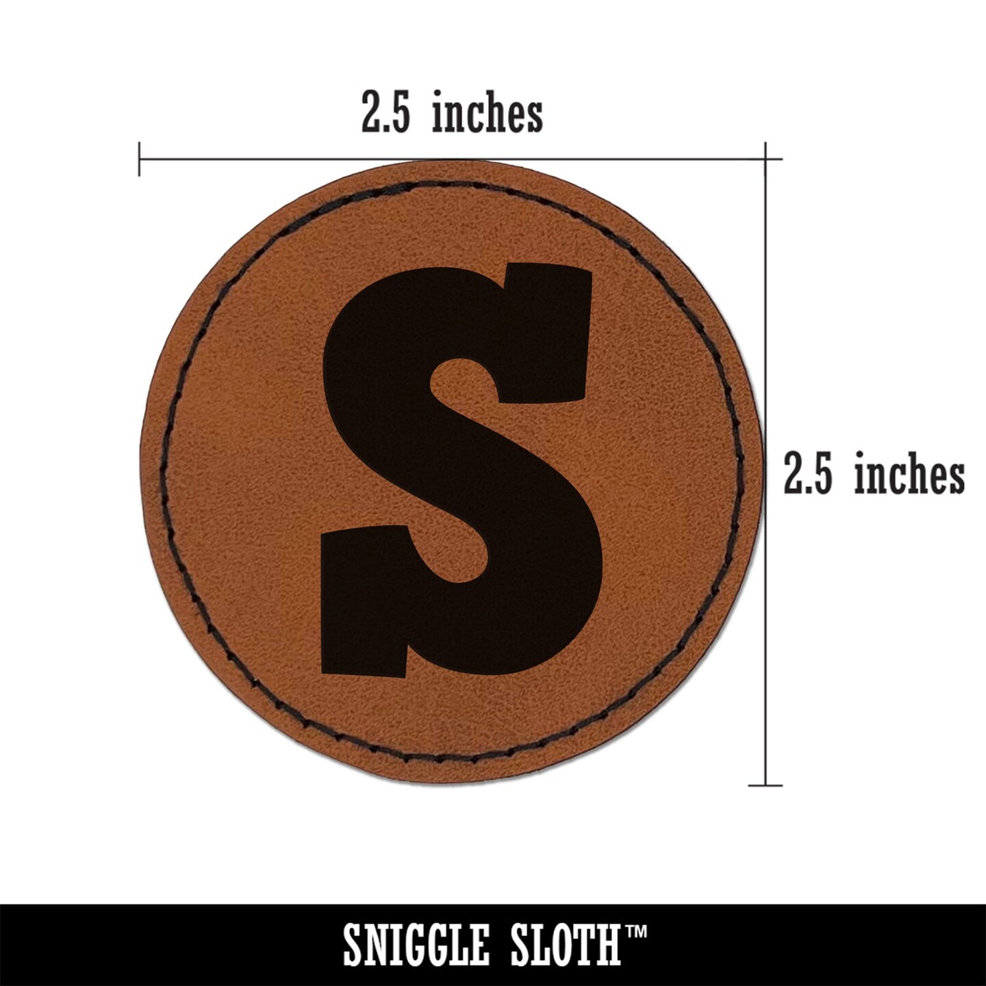Letter S Uppercase Fun Bold Font Round Iron-On Engraved Faux Leather Patch Applique - 2.5&#x22;
