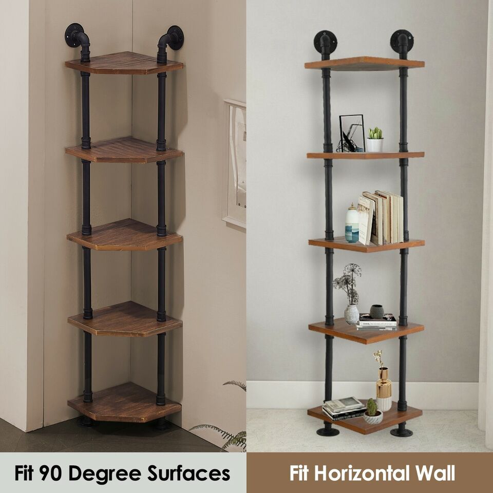 5-Tier Bookshelf Corner Storage Pipe Shelves .
