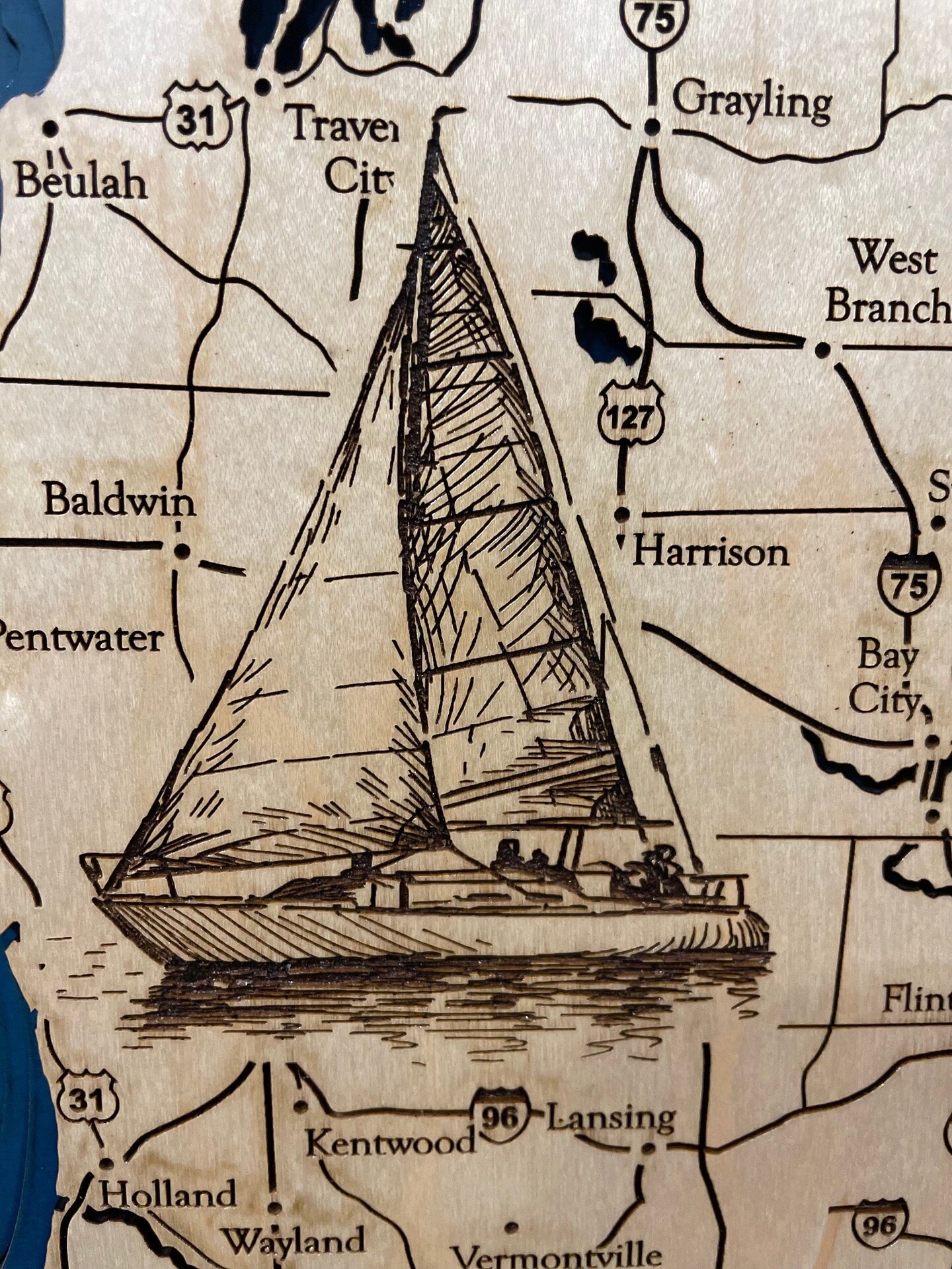 Great Lakes Map with Nautical Graphics, 3D Lake Map, Custom Lake Map, Custom Lake Art, Lake Michigan Map, Lake Superior Map, Lake Decor product 3