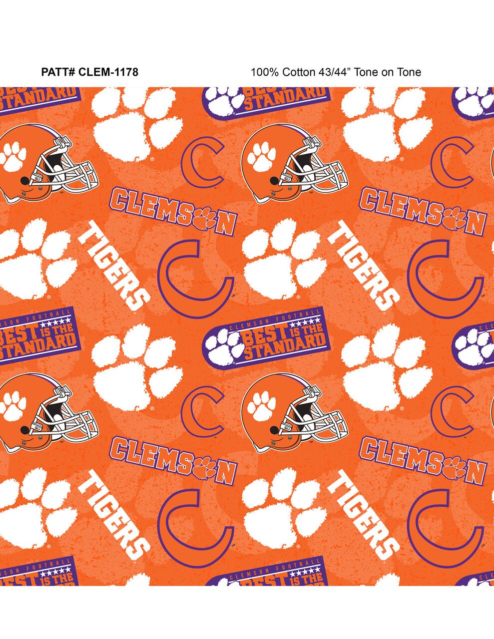 Sykel Enterprises-Clemson University Cotton Fabric-Clemson Tigers Tone On Tone Cotton Quilting Fabric