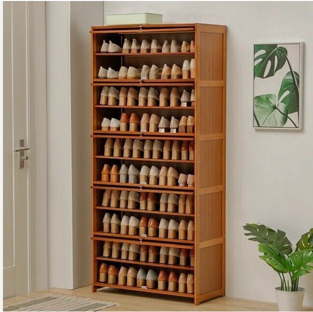 10 Tiers Bamboo Shoe Rack Cabinet, Book Shelf Organizer, Wood Shelf Stand