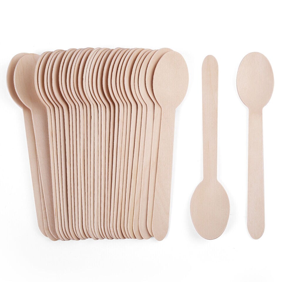 Disposable Wooden Spoons Wood Cutlery Spoon Tasting Sampling Taster ...