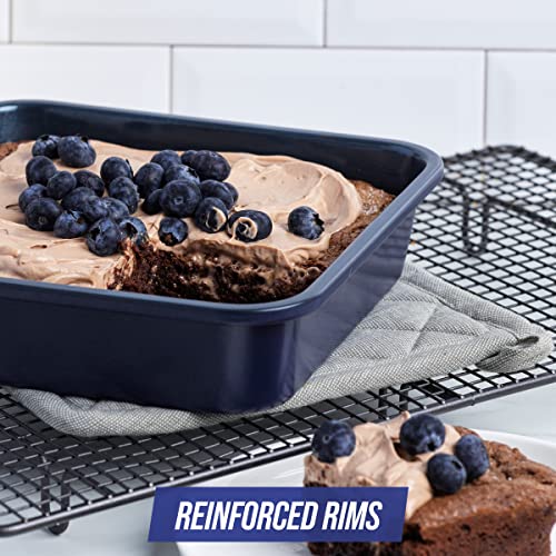 Bakeware Diamond Infused Ceramic Nonstick, 8&#x22; Square Cake Baking Pan, Dishwasher and Freezer Safe, PFAS-Free, Blue