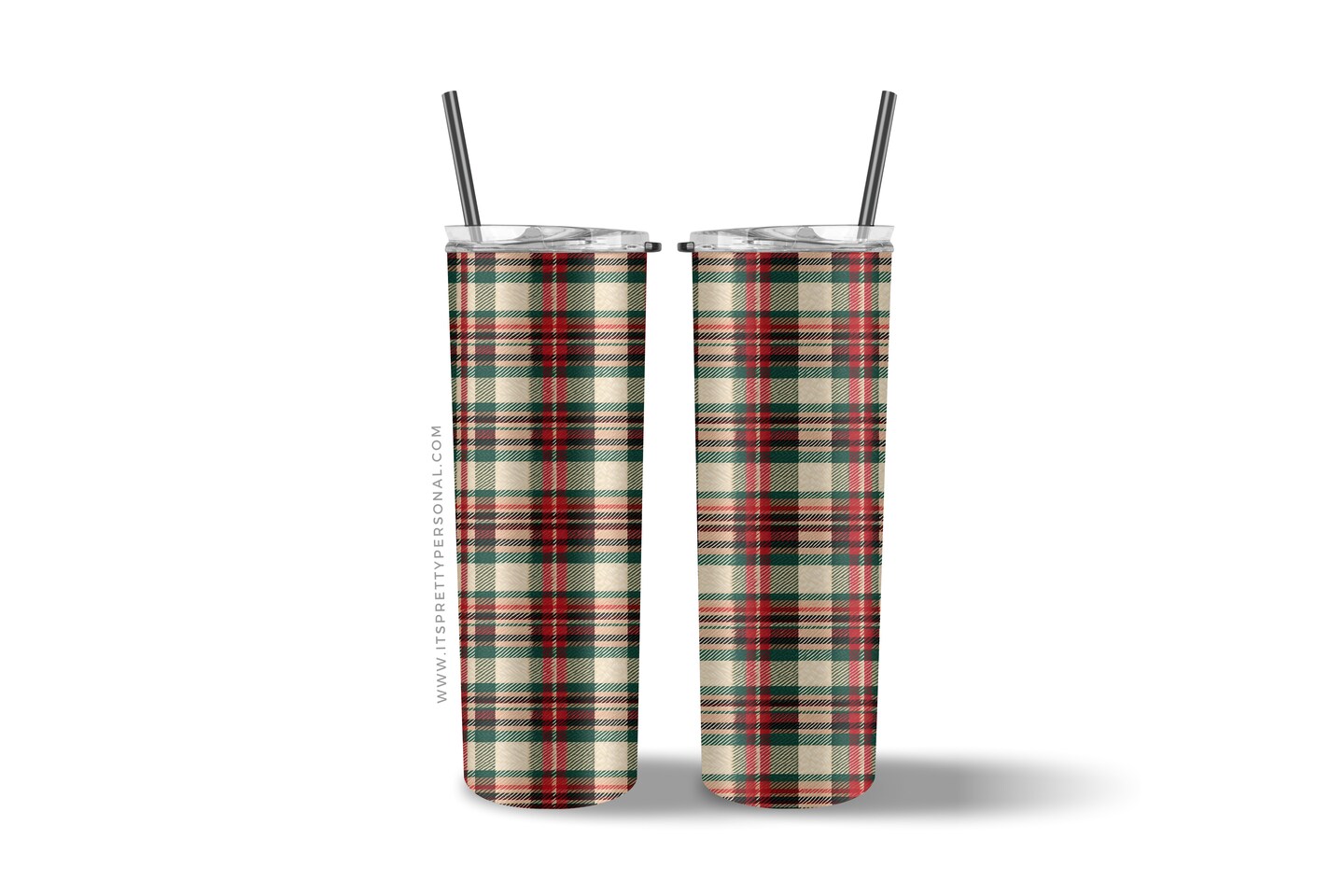 #671 CLEAR- 20oz -Christmas Plaid 9.4&#x22; x 8&#x22; Pattern Vinyl Wrap